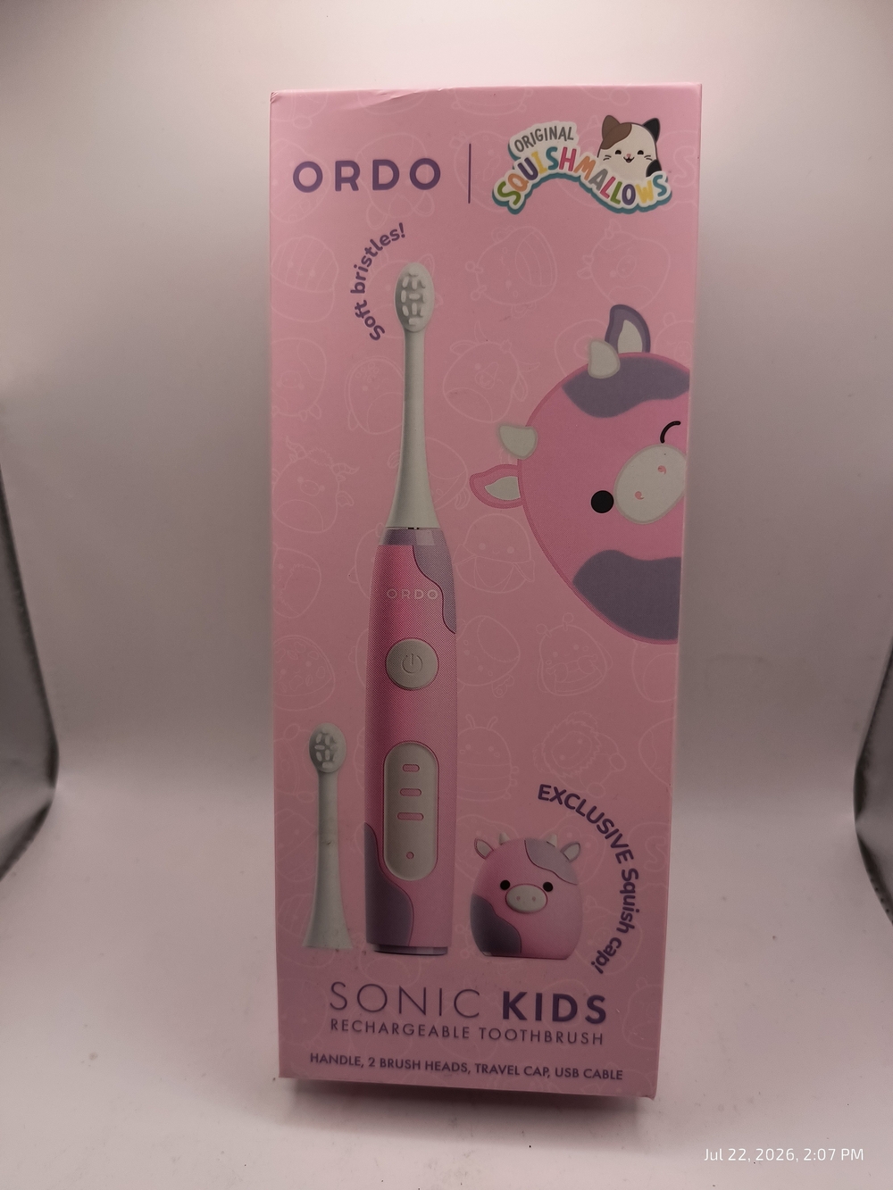 ORDO Sonic Kids' Rechargeable Toothbrush - Squishmallows Patty - NIB Pink